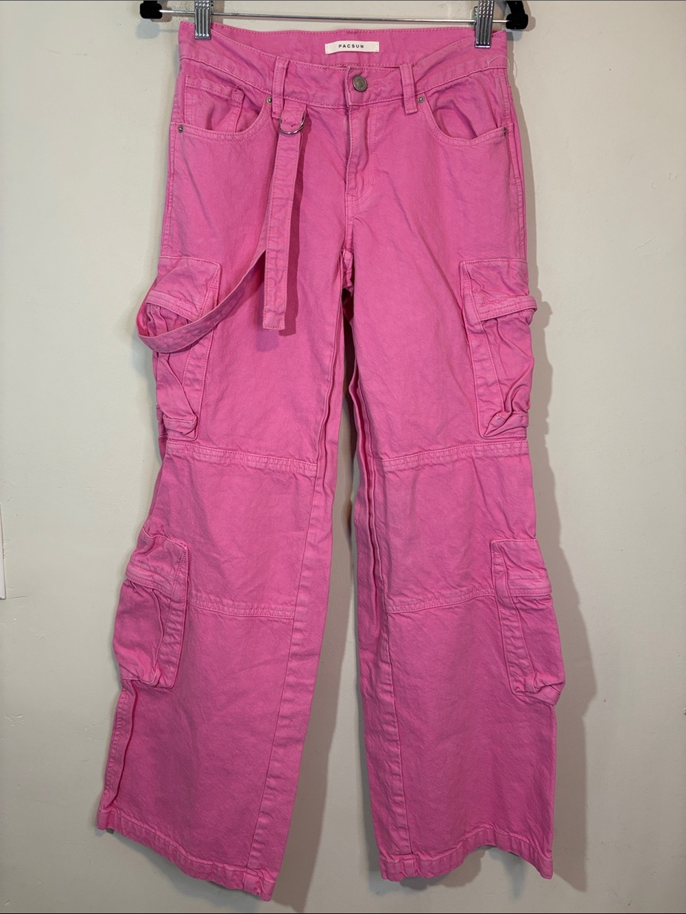 Bubblegum Pink 90s Baggy Cargo Jean Wide Leg Pockets Utility Y2K Pop Star Vibes